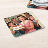 Funny Retro Friends Celebrating a Birthday Kartonnen Onderzetters (Schuin)
