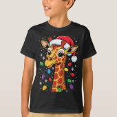 Funny Retro Giraffe Lover Santa Hat Christmas Ligh T-shirt (Voorkant)