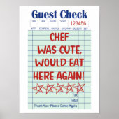 Funny Retro Guest Check Chef Was Cute Poster  (Voorkant)