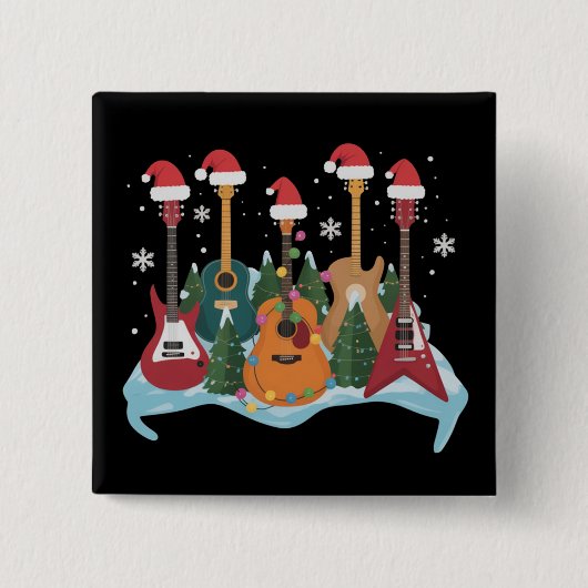 Funny Retro Guitar Christmas Tree Holiday Xmas Vierkante Button 5,1 Cm (Voorkant)
