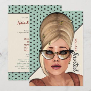 Funny Retro Hair en Beauty Salon uitnodiging voor