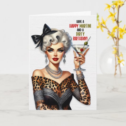 Funny Retro Happy Martini Dirty Birthday Kaart (Gele Bloem)
