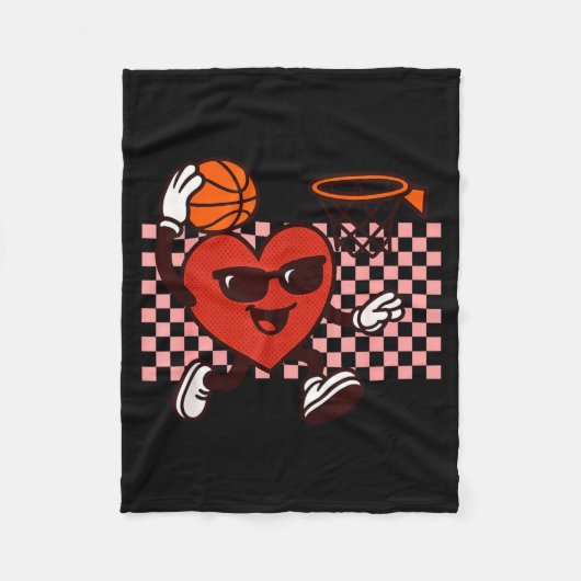 Funny Retro Heart Graphic Basketball Player Kids V Fleece Deken (Voorkant)