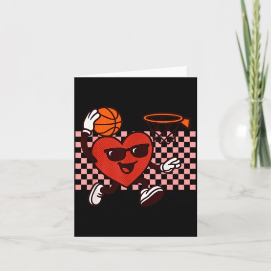 Funny Retro Heart Graphic Basketball Player Kids V Kaart (Voorkant)