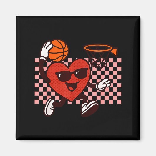 Funny Retro Heart Graphic Basketball Player Kids V Magneet (Voorkant)