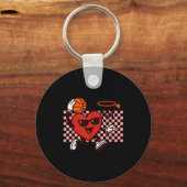 Funny Retro Heart Graphic Basketball Player Kids V Sleutelhanger (Voorkant)