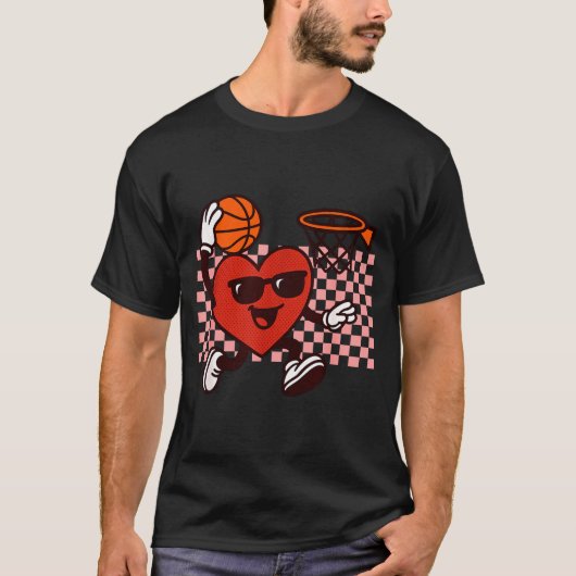 Funny Retro Heart Graphic Basketball Player Kids V T-shirt (Voorkant)