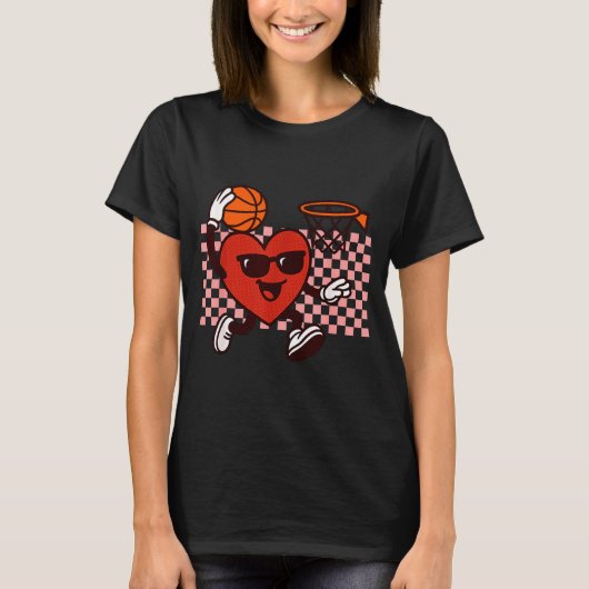 Funny Retro Heart Graphic Basketball Player Kids V T-shirt (Voorkant)