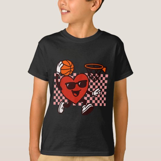 Funny Retro Heart Graphic Basketball Player Kids V T-shirt (Voorkant)