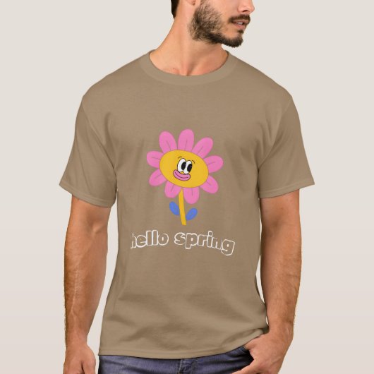 Funny retro hello spring day groovy flowers cute f t-shirt (Voorkant)