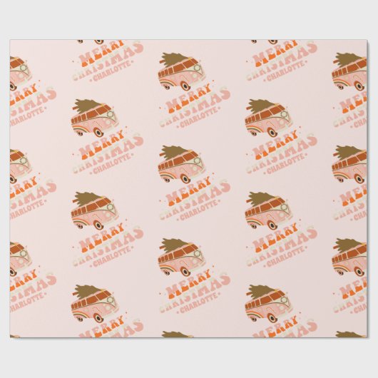 Funny Retro Hippie Van Kerstmis Cadeaupapier (Vlak)