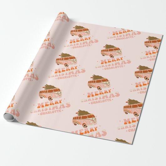 Funny Retro Hippie Van Kerstmis Cadeaupapier (Uitgerold)