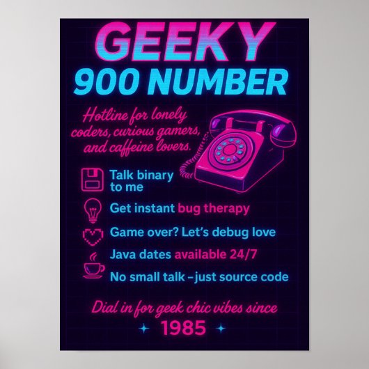 Funny Retro Hotline Wall Art for Coders & Gamers Poster (Voorkant)