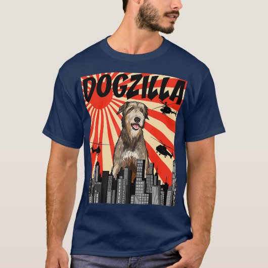 Funny Retro Japanese Dogzilla Irish Wolfhound T-shirt (Voorkant)