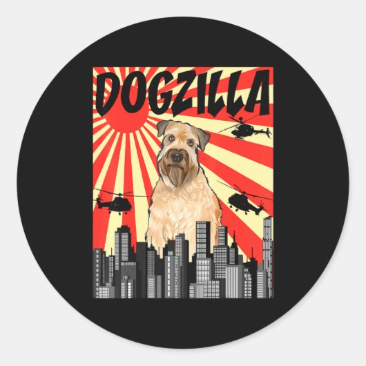Funny Retro Japanese Dogzilla Soft Coated Wheaten  Ronde Sticker (Voorkant)