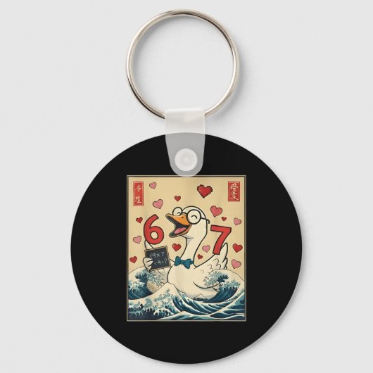 Funny Retro Japanese Goose Teacher 6 7 Meme Valent Sleutelhanger (Voorkant)