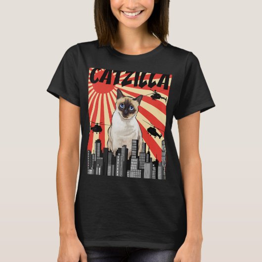 Funny Retro Japans Catzilla Siamese Cat T-shirt (Voorkant)