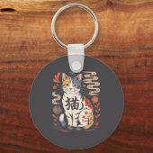 Funny Retro Kawaii Japanese Neko Cat Anime Manga L Sleutelhanger (Voorkant)