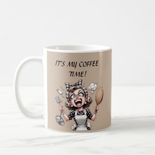 Funny retro lady customizable koffiemok (Links)