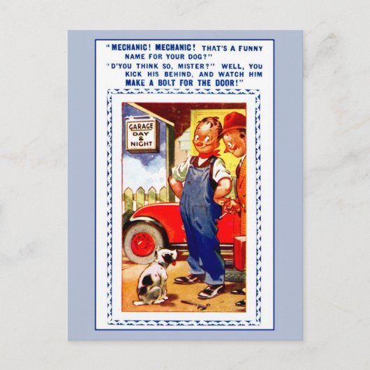 Funny retro  mechanica, garage, hond briefkaart (Voorkant)