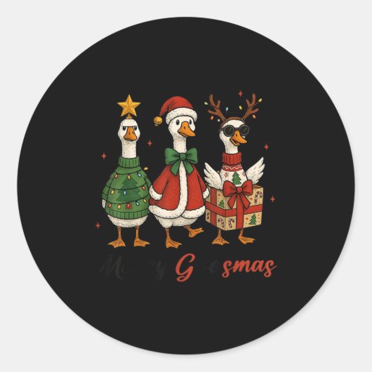 Funny Retro Merry Goosemas Christmas Silly Goose X Ronde Sticker (Voorkant)