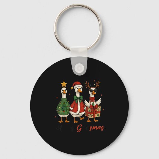 Funny Retro Merry Goosemas Christmas Silly Goose X Sleutelhanger (Voorkant)