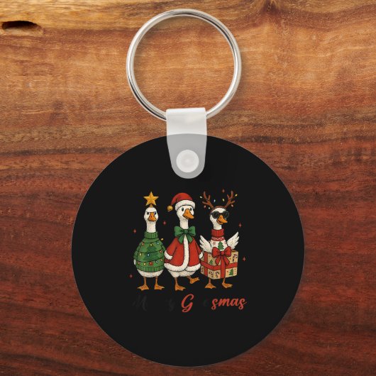 Funny Retro Merry Goosemas Christmas Silly Goose X Sleutelhanger (Voorkant)