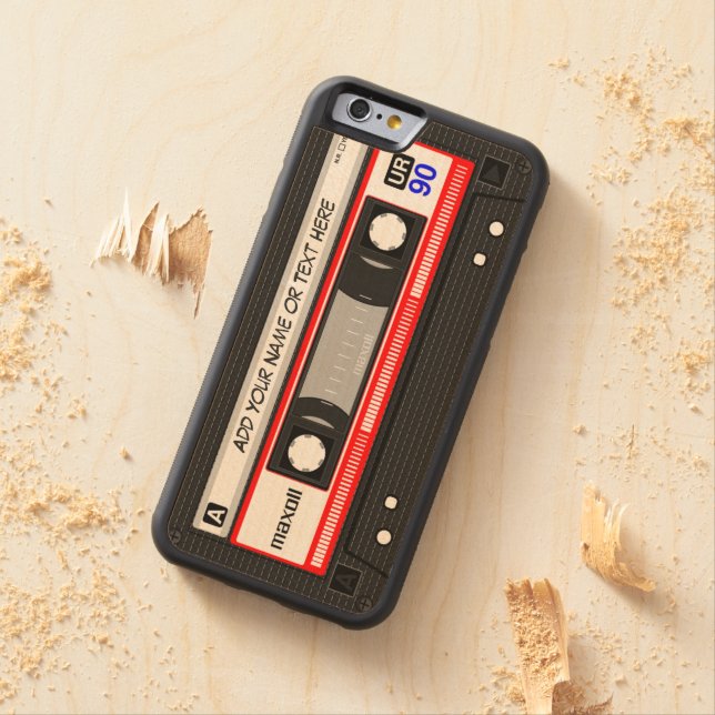 Funny Retro Music Cassettebandje Carved Wood iPhone Hoesje (Voorbeeld)