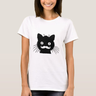 FUNNY RETRO MUSTACHE OP BLACK KAT T-SHIRT