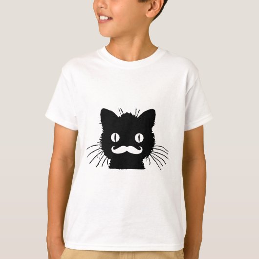 FUNNY RETRO MUSTACHE OP BLACK KAT T-SHIRT (Voorkant)