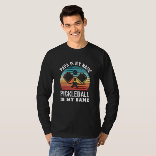 Funny Retro Papa Pickleball Sunset Gift T-shirt (Voorkant volledig)