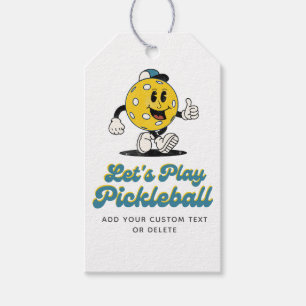 Funny Retro Pickleball Cartoon Mascotte Aangepaste Cadeaulabel