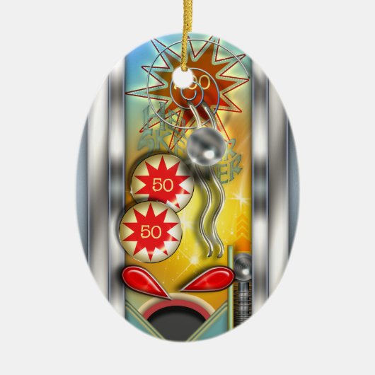 Funny Retro Pinball Machine, gepersonaliseerd Keramisch Ornament (Voorkant)
