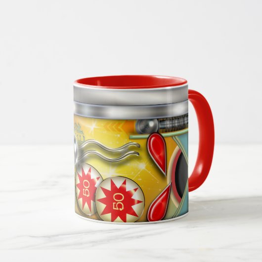 Funny Retro Pinball Machine Mok (Voorkant rechts)