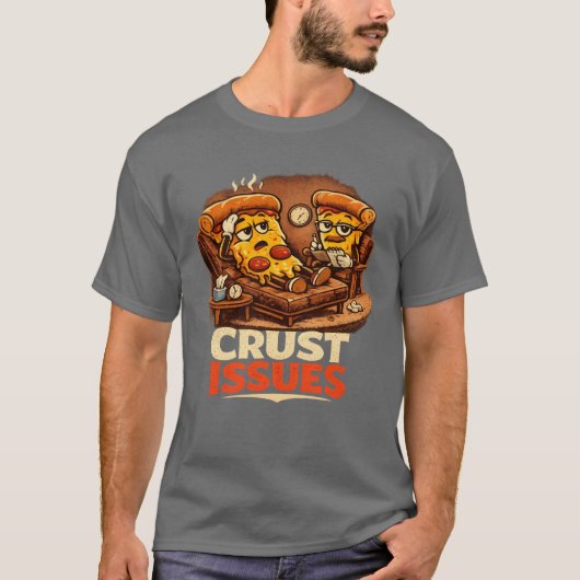 Funny Retro Pizza Therapie T-Shirt met korstproble (Voorkant)