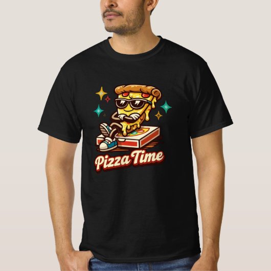 Funny Retro Pizza Time Shirt – Cute Cartoon Pizza (Voorkant)