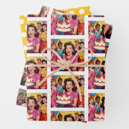 Funny Retro Pop Art Birthday Party Surprise Inpakpapier Vel
