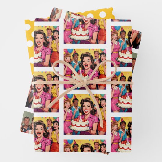 Funny Retro Pop Art Birthday Party Surprise Inpakpapier Vel (In situ)
