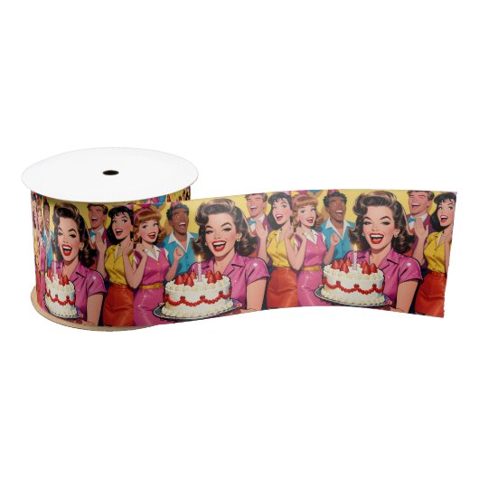 Funny Retro Pop Art Birthday Party Surprise Satijnen Lint (Spoel)