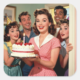 Funny Retro Pop Art Birthday Party Surprise Vierkante Sticker