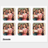 Funny Retro Pop Art Birthday Party Surprise Vierkante Sticker (Vel)