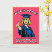 Funny Retro Pop Art College Graduation Humor Kaart (Gele Bloem)