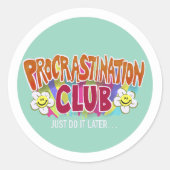 Funny Retro Procrastination Club Rainbow Ronde Sticker (Voorkant)