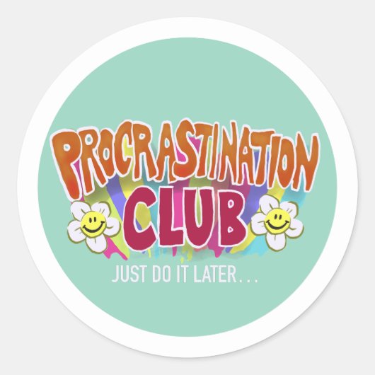 Funny Retro Procrastination Club Rainbow Ronde Sticker (Voorkant)