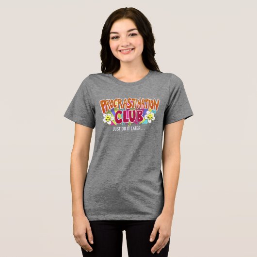Funny Retro Procrastination Club  Rainbow Tri-Blend Shirt (Voorkant volledig)