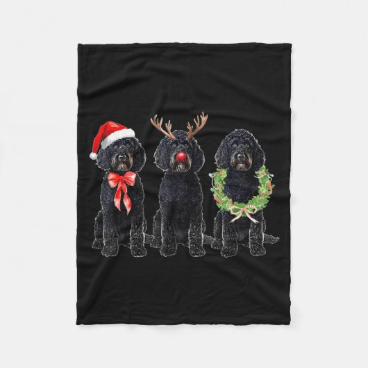 Funny Retro Santa Black Goldendoodle Dog Reindeer Fleece Deken (Voorkant)