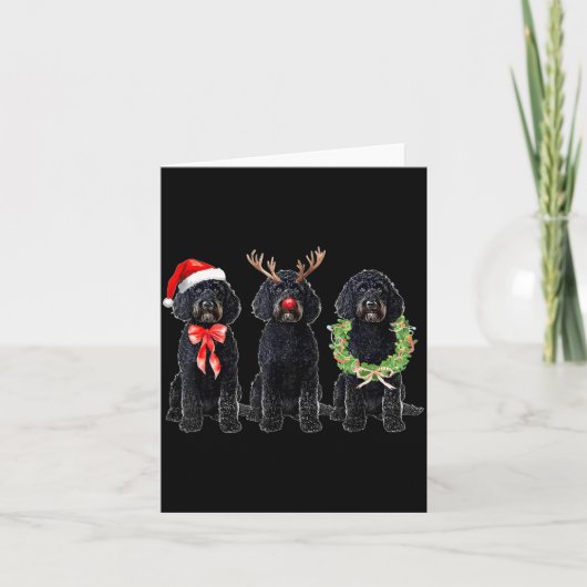 Funny Retro Santa Black Goldendoodle Dog Reindeer  Kaart (Voorkant)