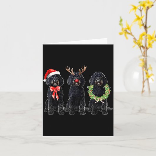 Funny Retro Santa Black Goldendoodle Dog Reindeer  Kaart (Gele Bloem)