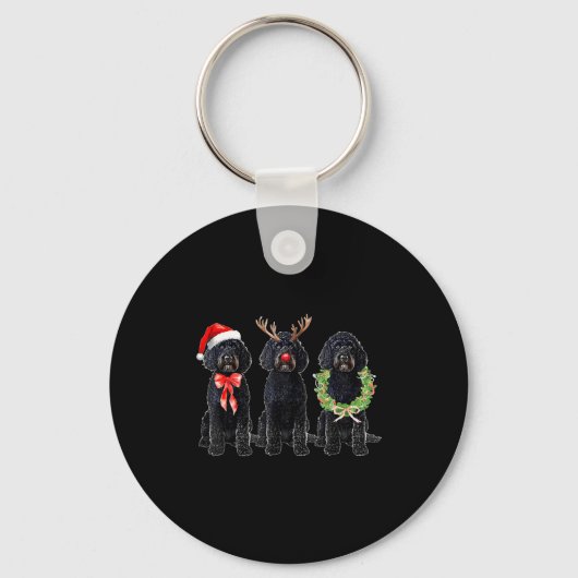 Funny Retro Santa Black Goldendoodle Dog Reindeer Sleutelhanger (Voorkant)