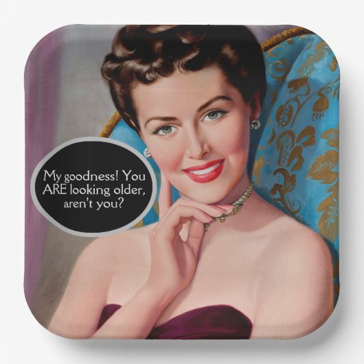 Funny Retro Sarcastic Woman Birthday Papieren Bordje (Voorkant)